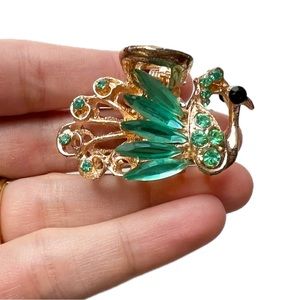 Gold + Bejeweled Teal Rhinestone Peacock Hair Clip